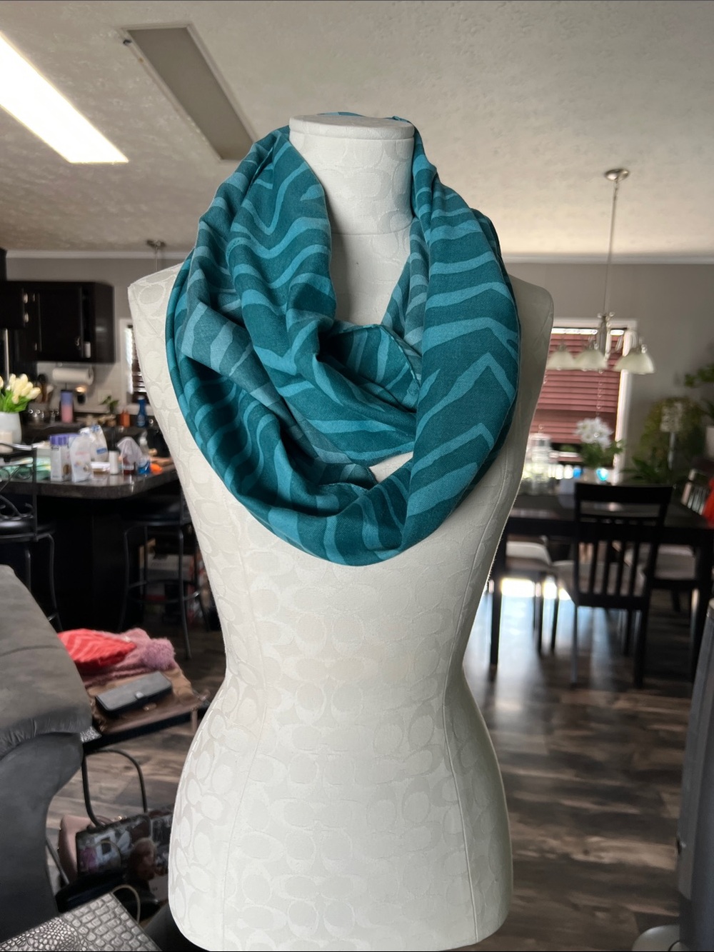 Coach Teal Zebra pattern infinity scarf